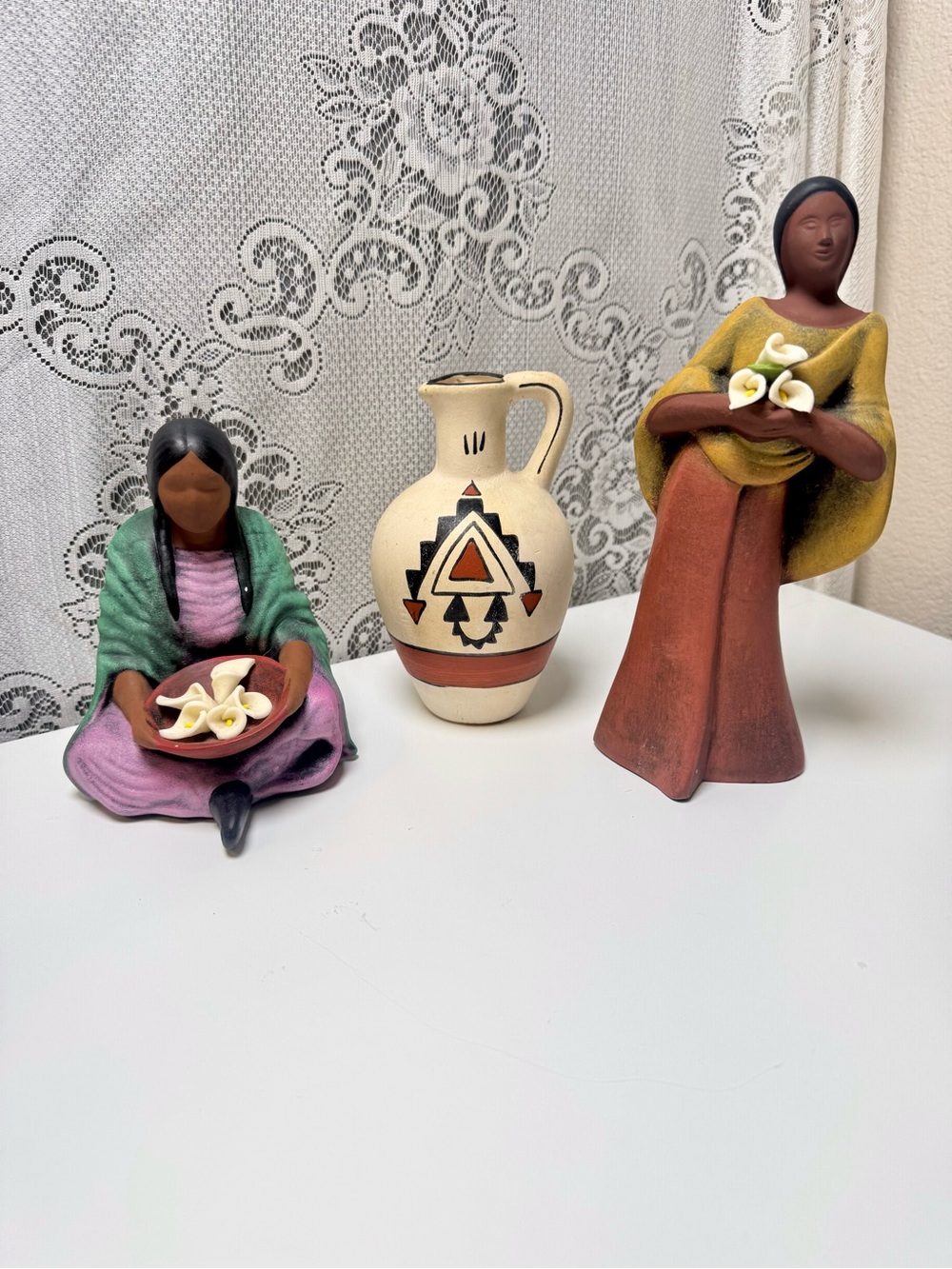 Vintage Mexican Folk Art Pottery-3PC Set. Terracotta, Desert Boho Style